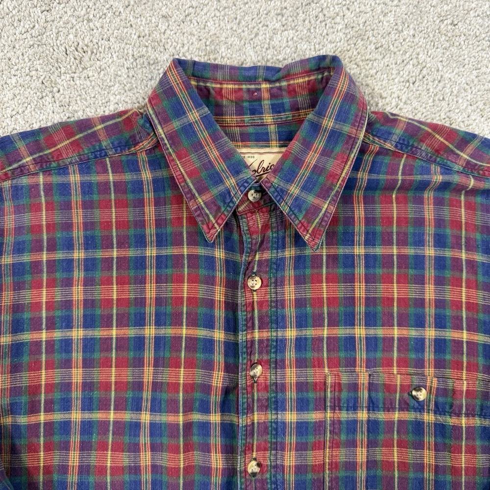 Woolrich‎ Button Front Shirt L Plaid Red Cotton Long Sleeve Outdoorsman Hiking